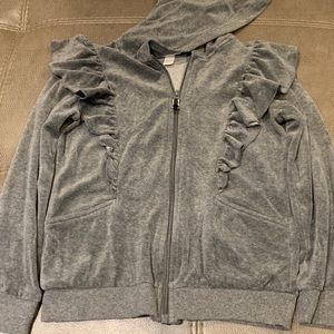 💕Gray velour hoodie with ruffles and pockets💕